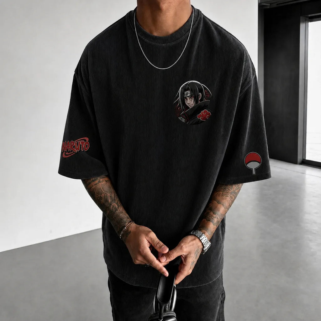 Unisex Anime-Style Retro Corduroy Oversized T-Shirt