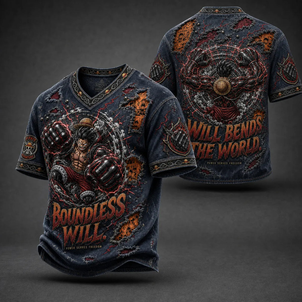 Pirate Crew Print V-Neck T-Shirt