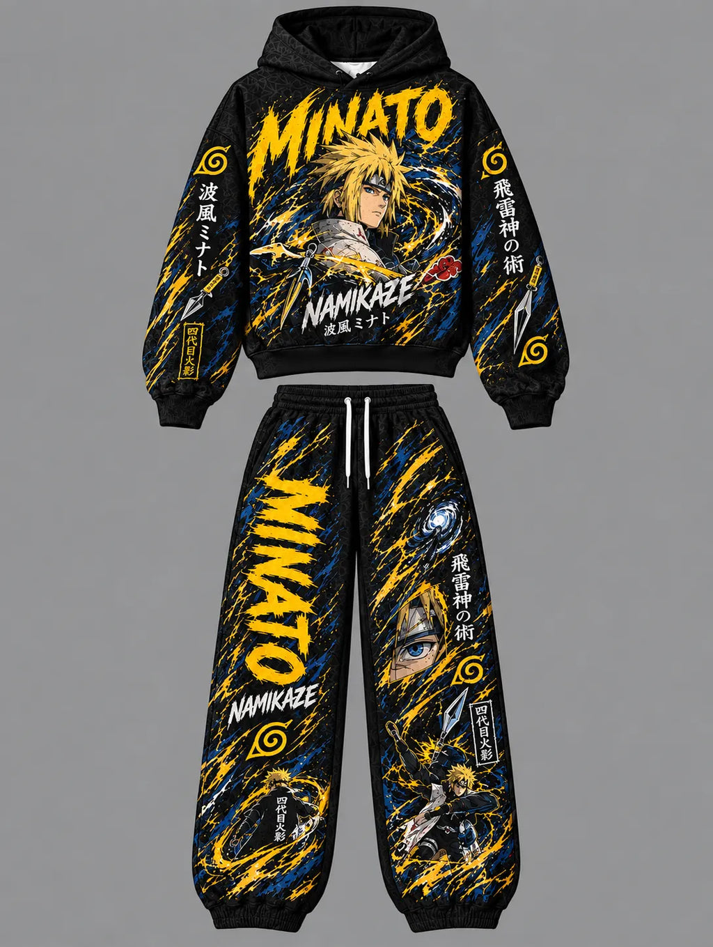 Minato Namikaze Women's Cropped Long Sleeve Hoodie & High Waist Jogger Pants Two Piece Tracksuit Set