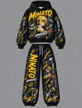 Minato Namikaze Women's Cropped Long Sleeve Hoodie & High Waist Jogger Pants Two Piece Tracksuit Set