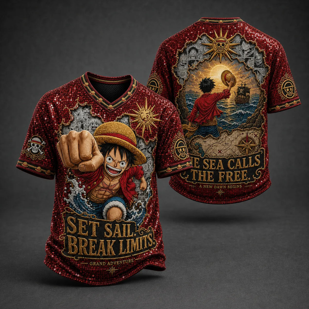 Pirate Crew Print V-Neck T-Shirt