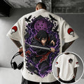 Unisex Oversized Anime-Print Vertical-Stripe Short-Sleeve T-Shirt