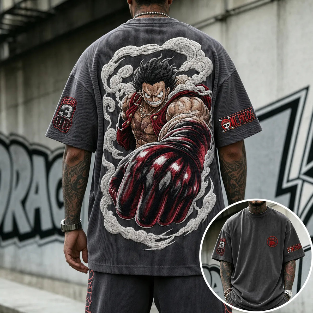 Unisex Short-Sleeve Corduroy T-Shirt With Anime Print