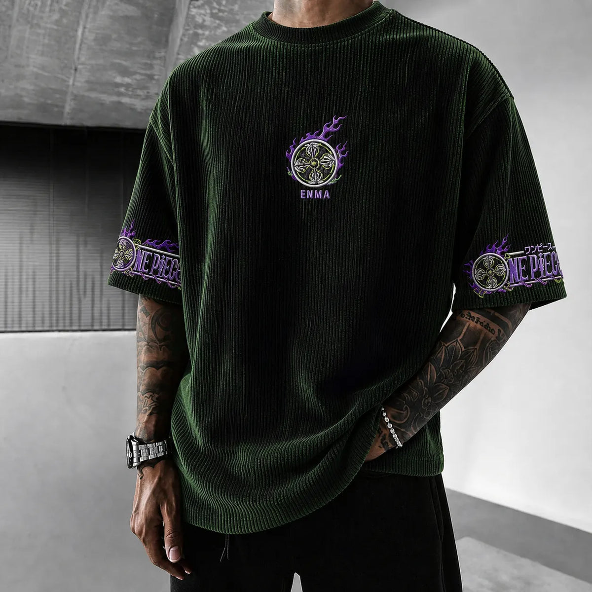 Unisex Short-Sleeve Corduroy T-Shirt With Anime Print