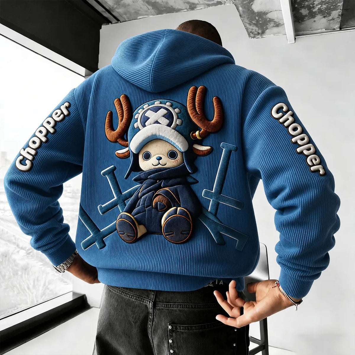 Unisex Retro Corduroy Hoodie With Anime-style Graphics