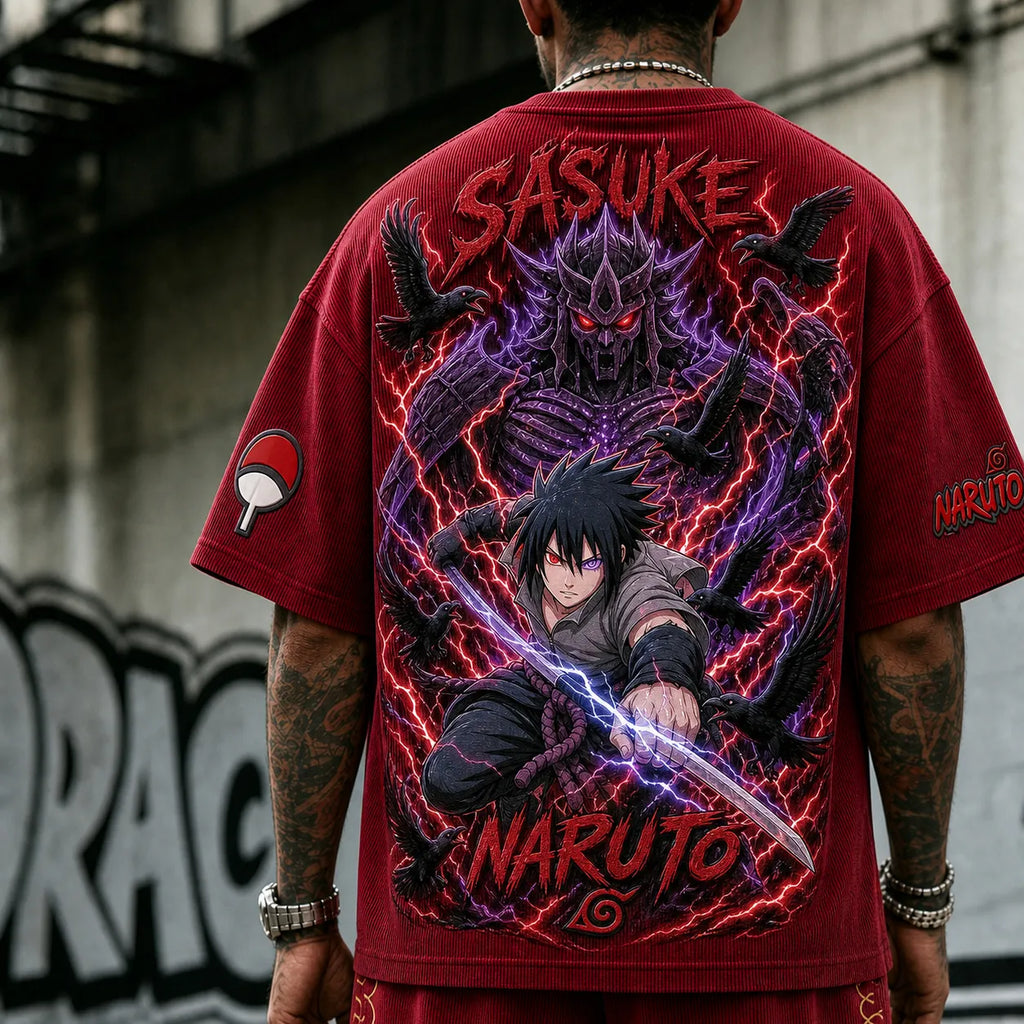 Unisex Anime-Style Retro Corduroy Oversized T-Shirt