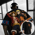 Unisex Oversized Anime-Print Vertical-Stripe Short-Sleeve T-Shirt