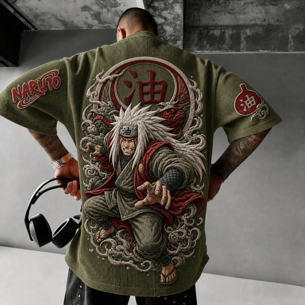 Unisex Anime-Style Retro Corduroy Oversized T-Shirt