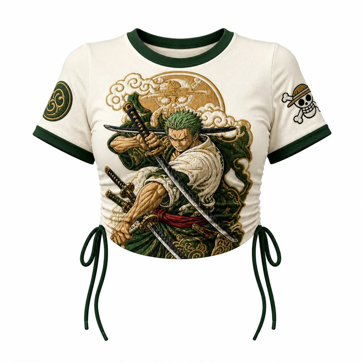 Women's Slim-Fit Short-Sleeve T-Shirt With Anime Print And Side Drawstrings