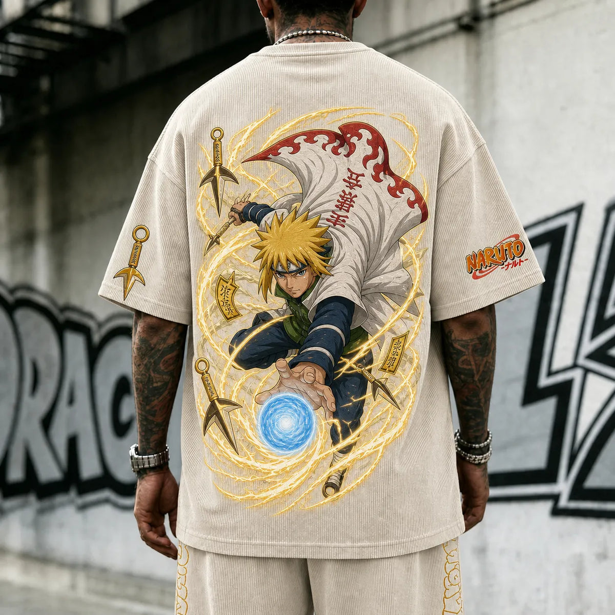 Unisex Anime-Style Retro Corduroy Oversized T-Shirt