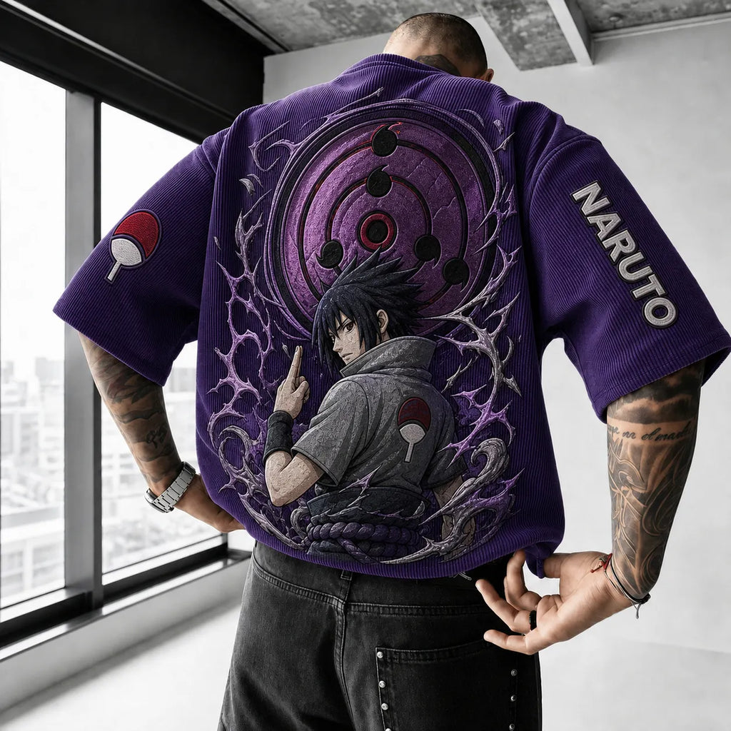 Unisex Anime-Style Retro Corduroy Oversized T-Shirt