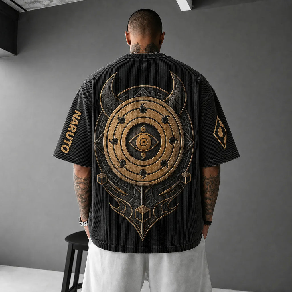Unisex Anime-Style Retro Corduroy Oversized T-Shirt