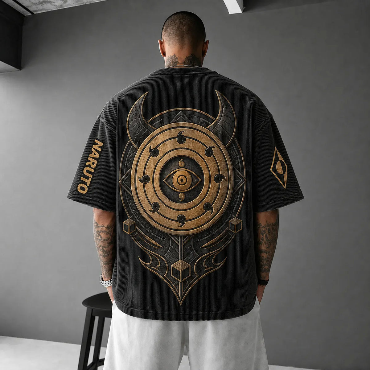 Unisex Anime-Style Retro Corduroy Oversized T-Shirt