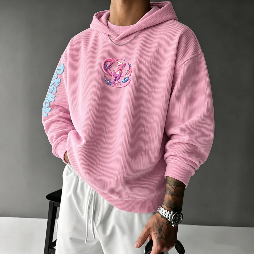 Unisex Retro Corduroy Hoodie With Anime-style Graphics