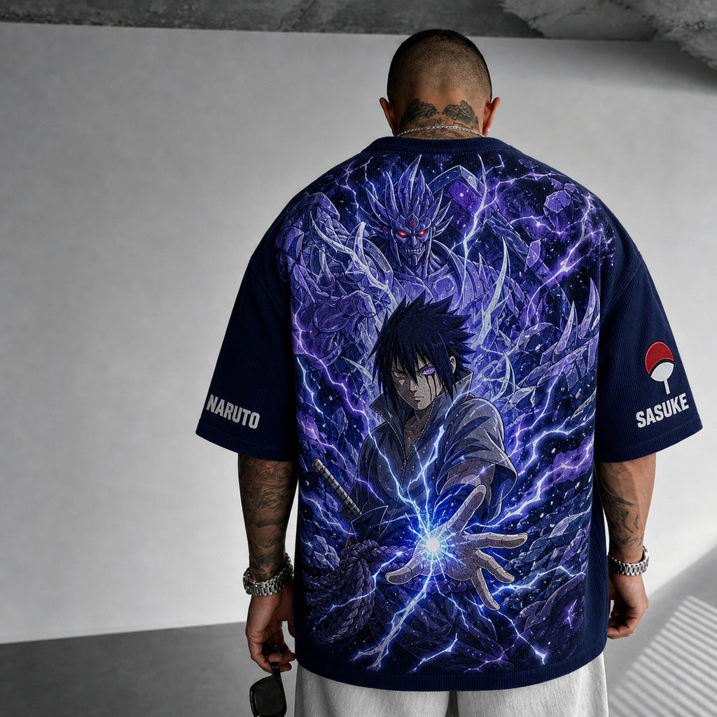 Unisex Anime-Style Retro Corduroy Oversized T-Shirt