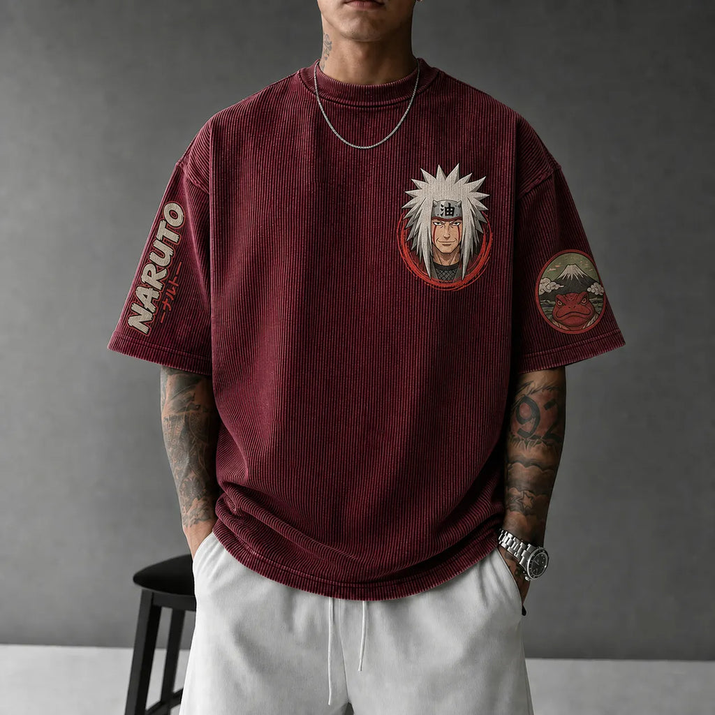 Unisex Anime-Style Retro Corduroy Oversized T-Shirt