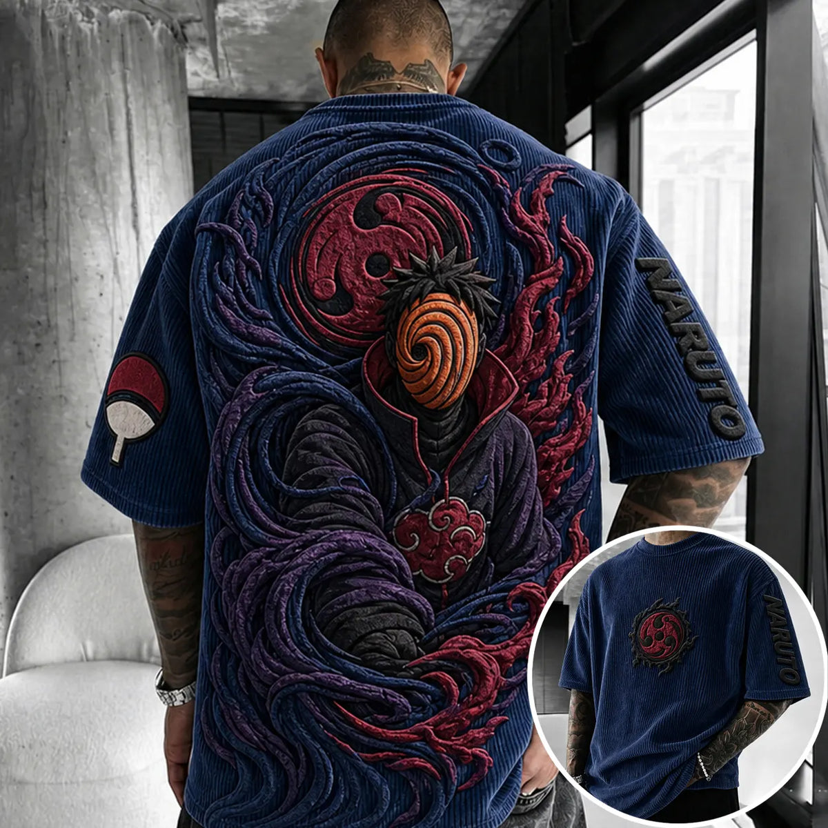 Unisex Anime-Style Retro Corduroy Oversized T-Shirt