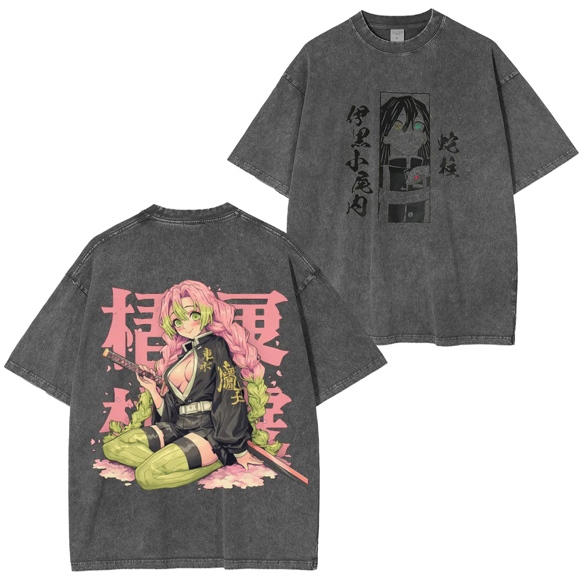 Mitsuri Kanroji x Obanai Iguro Unsiex Washed T-Shirt| KNY