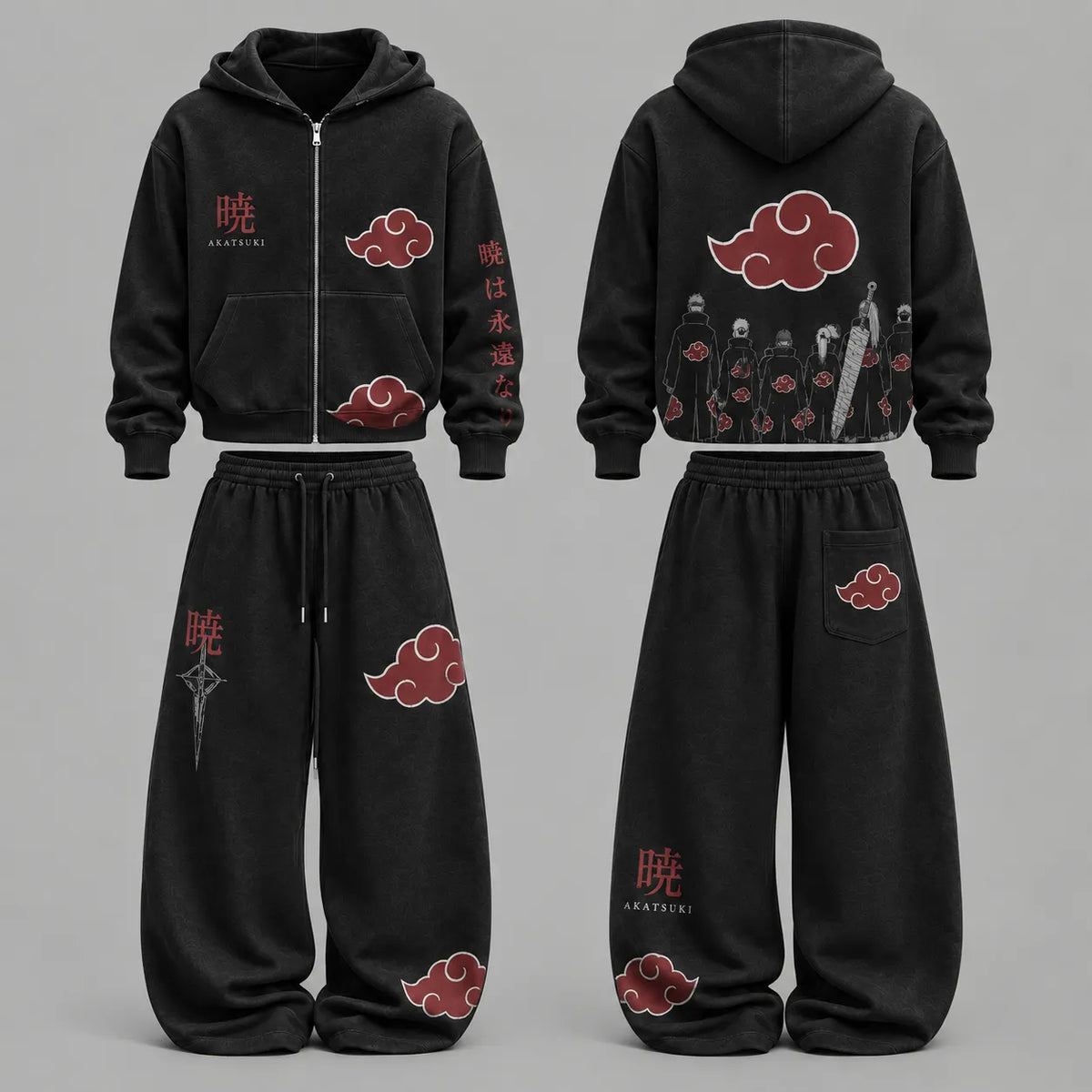 Naruto - Unisex Zip Hoodie & Wide Leg Sweatpants 2-Piece Set | Anime Graphic