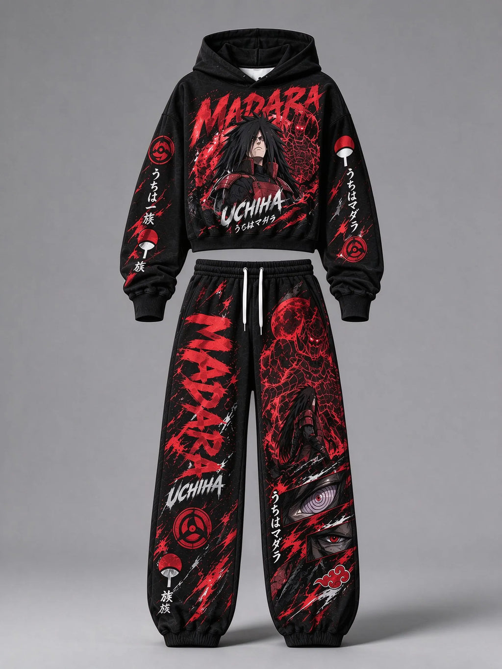 Madara Uchiha Women's Cropped Long Sleeve Hoodie & High Waist Jogger Pants Two Piece Tracksuit Set