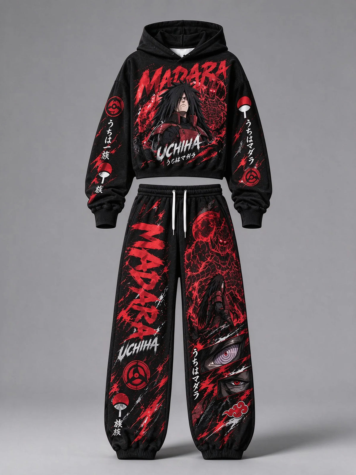 Madara Uchiha Women's Cropped Long Sleeve Hoodie & High Waist Jogger Pants Two Piece Tracksuit Set