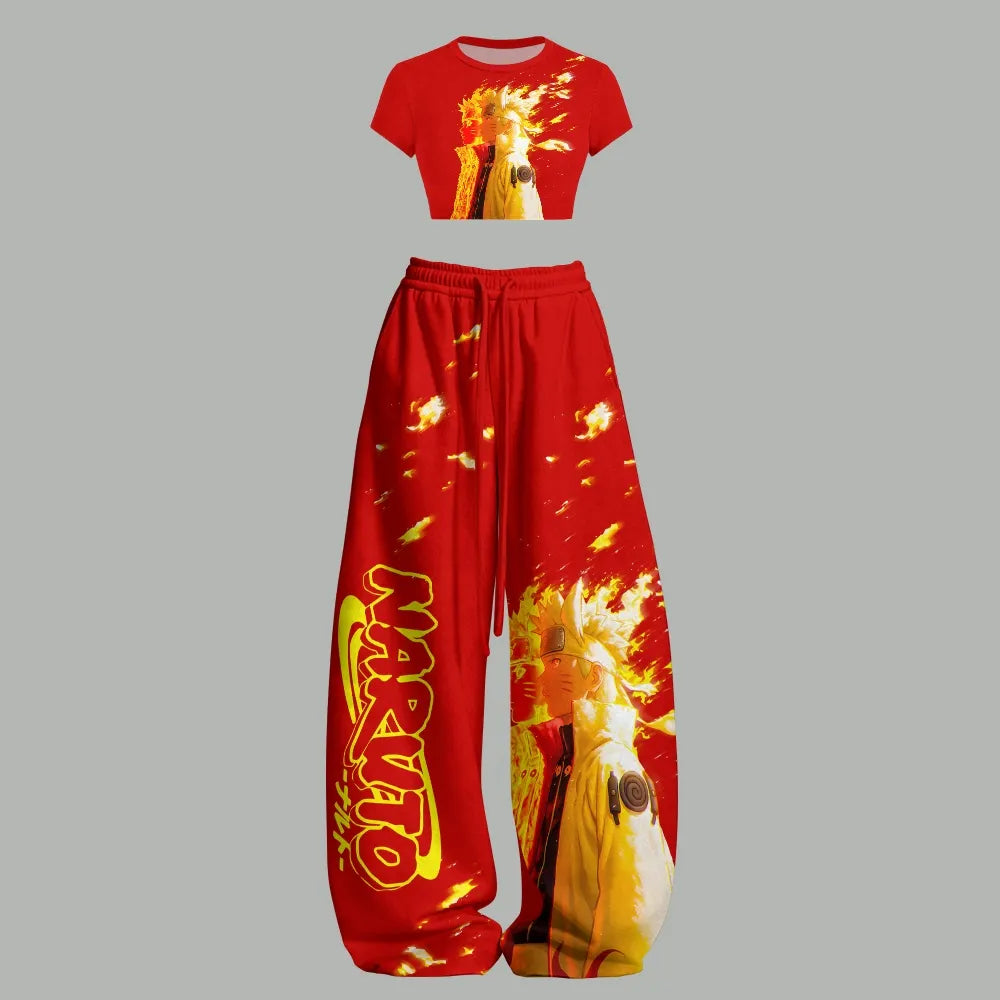 NARUTO Women T-Shirt  & Elasticated Trousers Two-Piece Set | Anime Graphic
