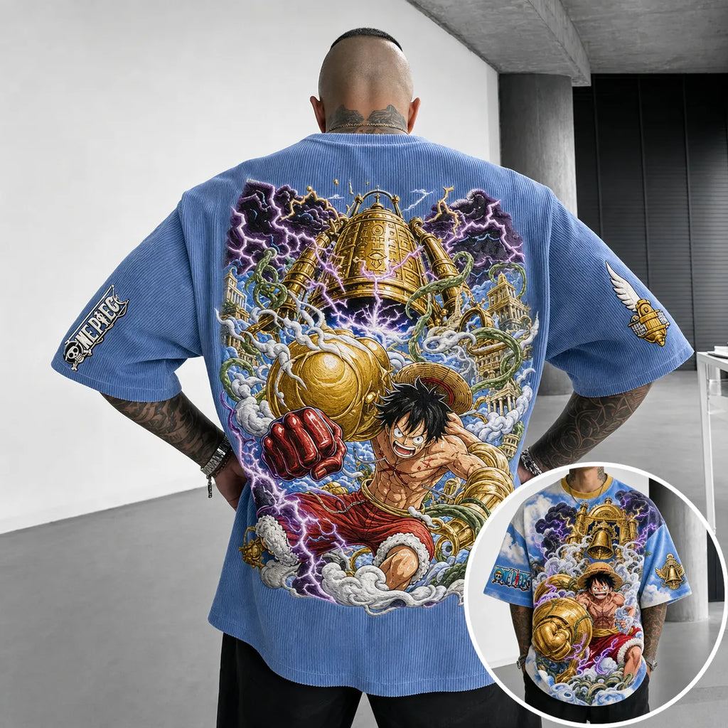 Unisex Short-Sleeve Corduroy T-Shirt With Anime Print