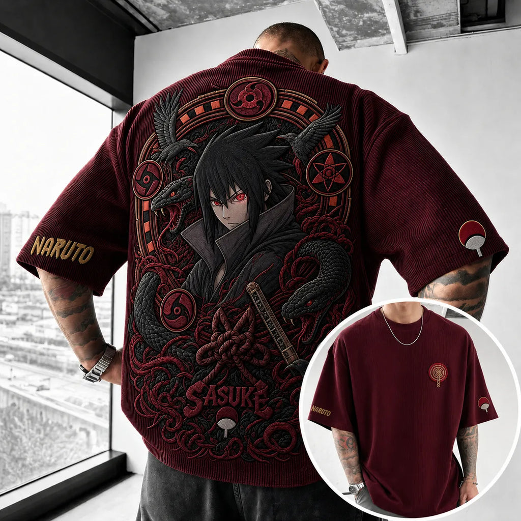 Unisex Anime-Style Retro Corduroy Oversized T-Shirt