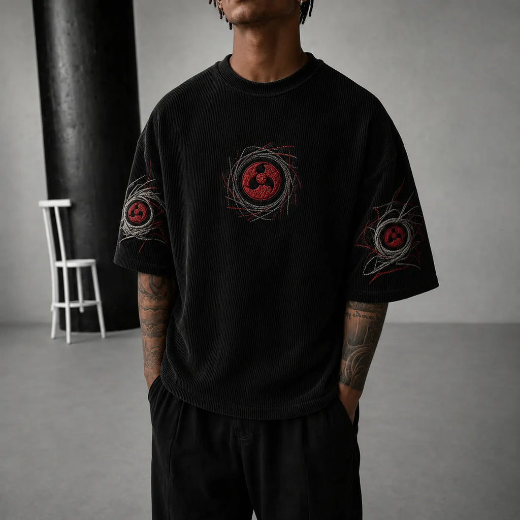 Unisex Anime-Style Retro Corduroy Oversized T-Shirt