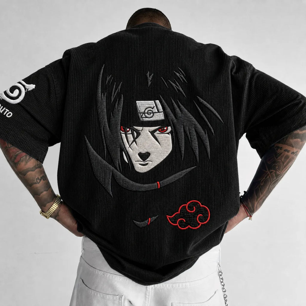 Unisex Anime-Style Retro Corduroy Oversized T-Shirt