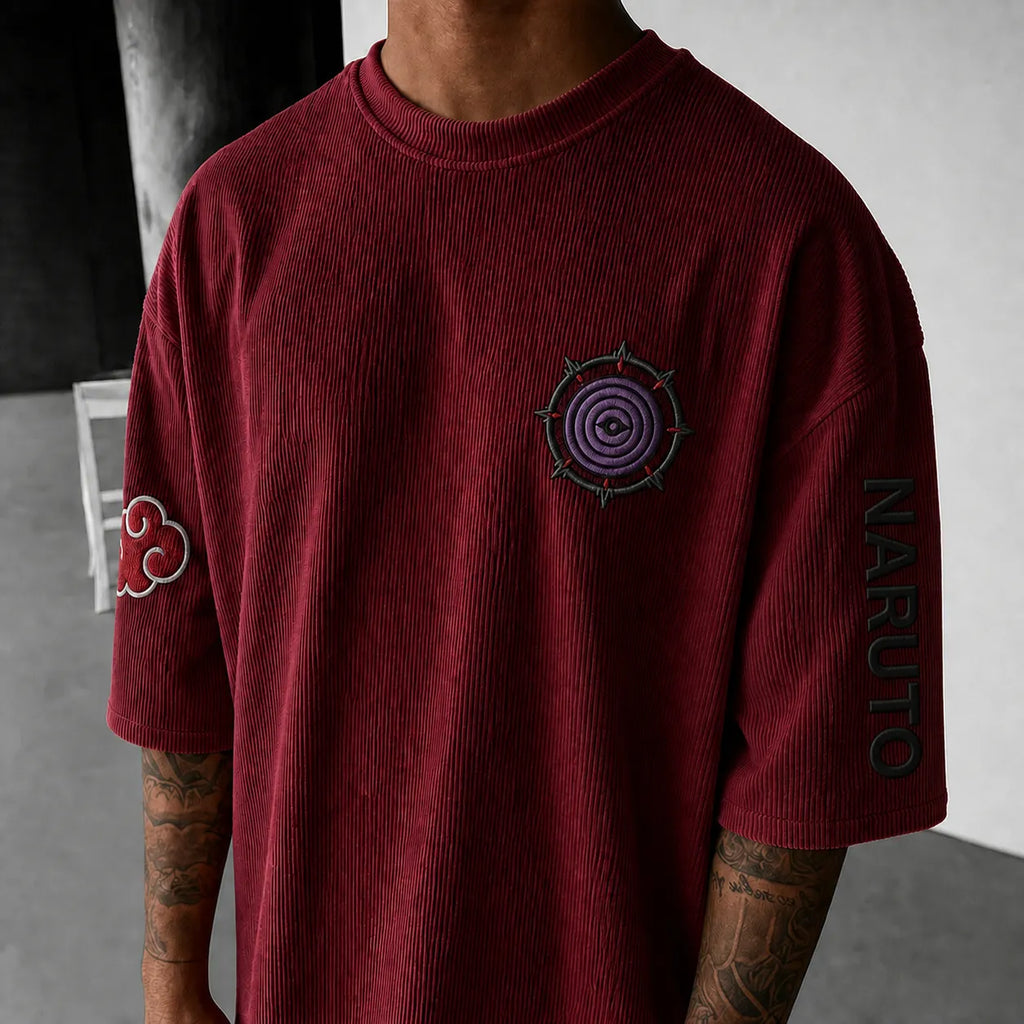 Unisex Anime-Style Retro Corduroy Oversized T-Shirt