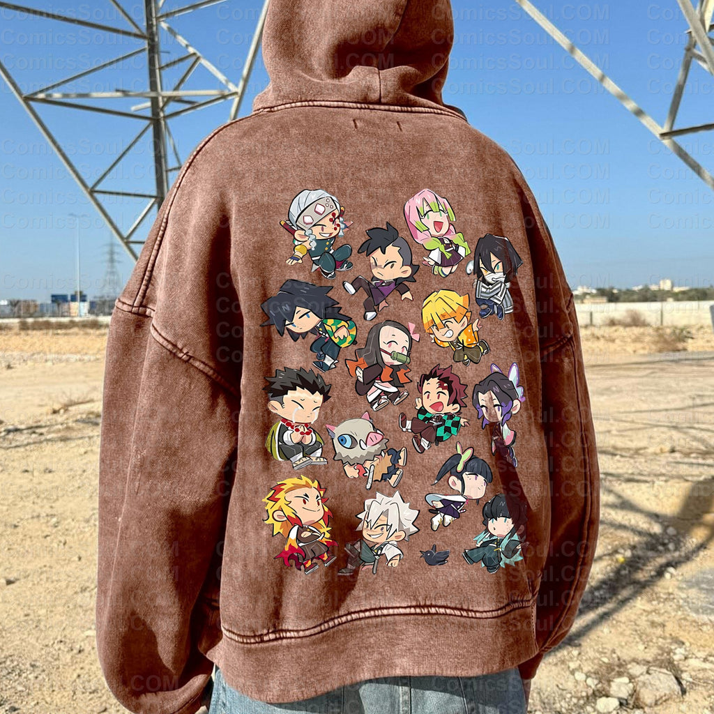 Vintage 3D Direct Inkjet Printed Washed Unisex Plush Hoodie