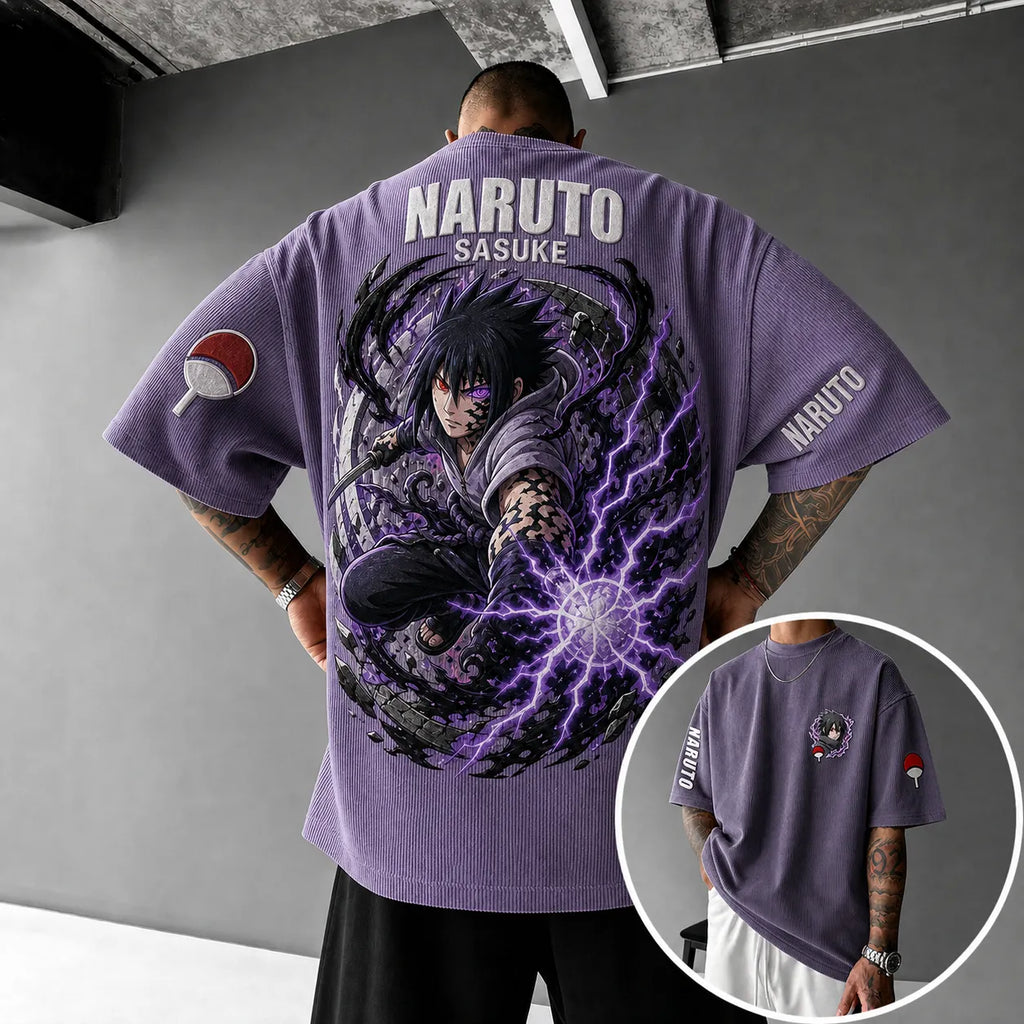 Unisex Anime-Style Retro Corduroy Oversized T-Shirt