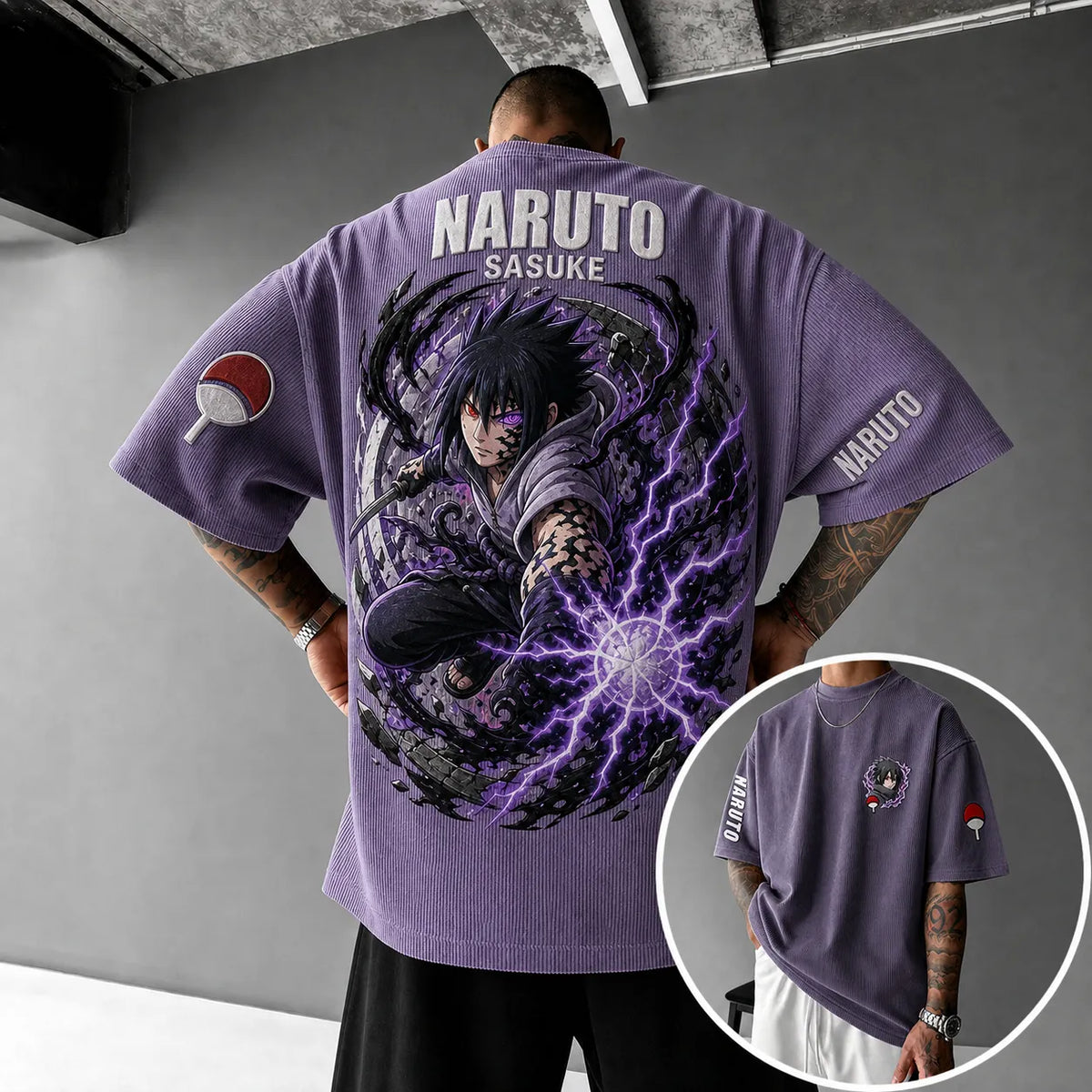 Unisex Anime-Style Retro Corduroy Oversized T-Shirt