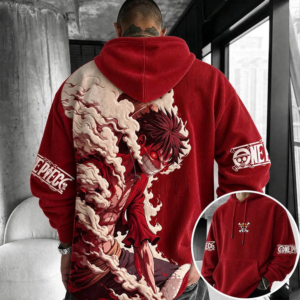 Unisex Retro Corduroy Hoodie With Anime-style Graphics