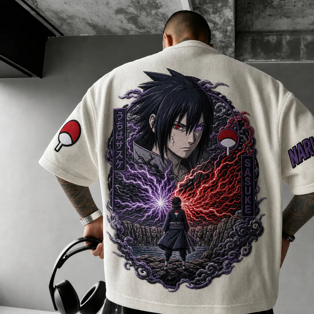 Unisex Anime-Style Retro Corduroy Oversized T-Shirt