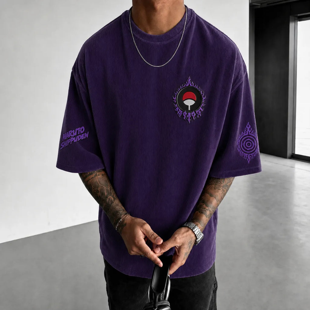 Unisex Anime-Style Retro Corduroy Oversized T-Shirt