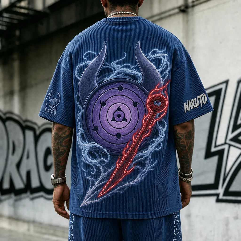 Unisex Anime-Style Retro Corduroy Oversized T-Shirt