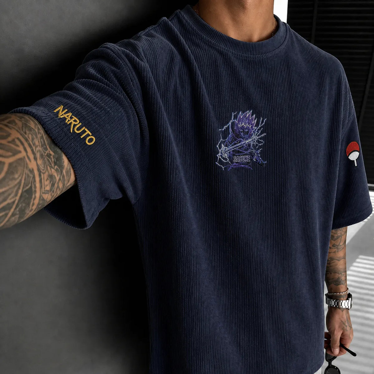 Unisex Anime-Style Retro Corduroy Oversized T-Shirt