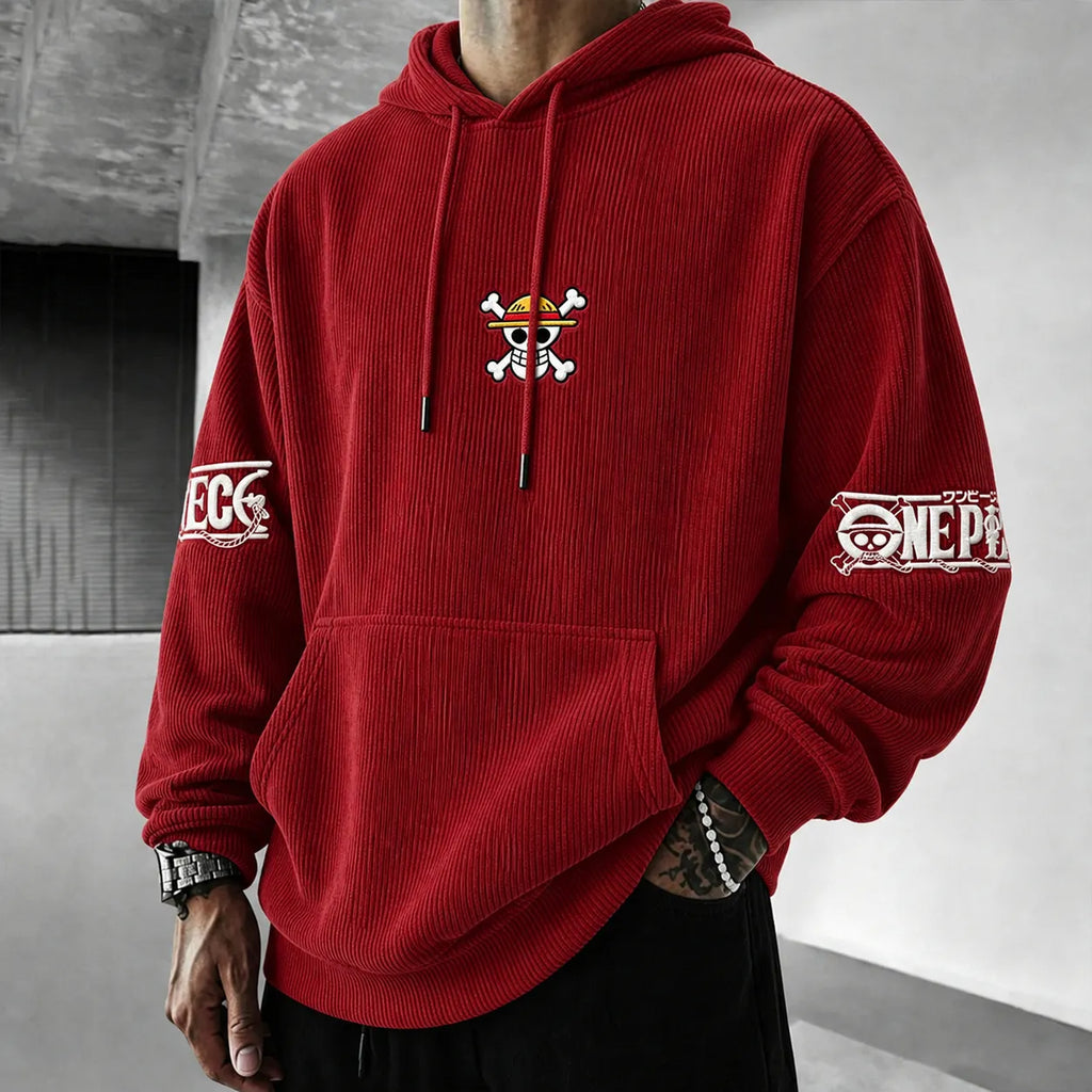 Unisex Retro Corduroy Hoodie With Anime-style Graphics