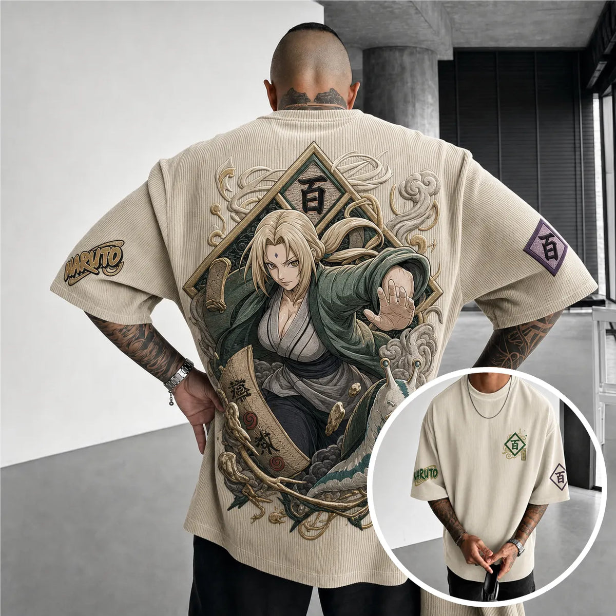 Unisex Anime-Style Retro Corduroy Oversized T-Shirt
