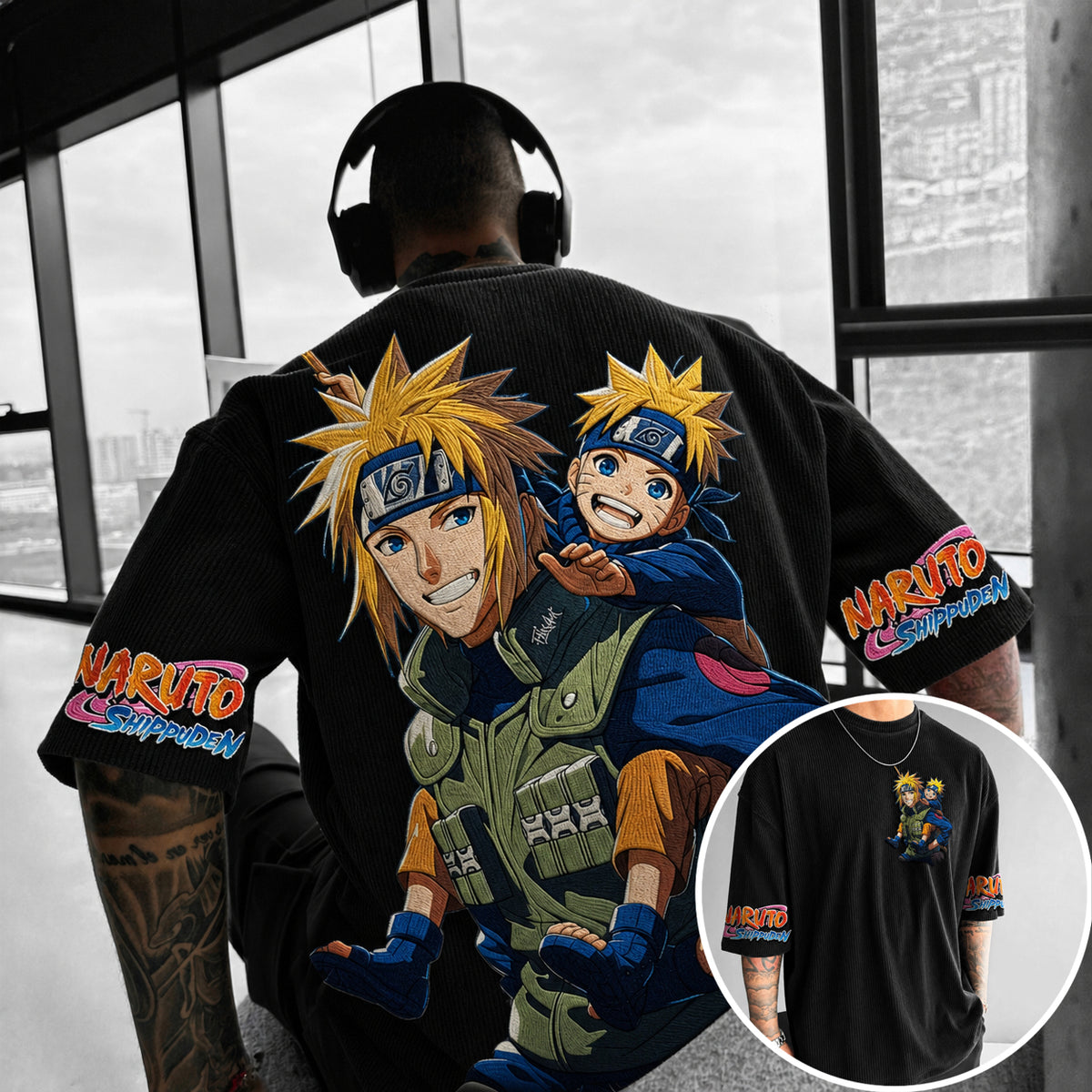 Unisex Anime-Style Retro Corduroy Oversized T-Shirt