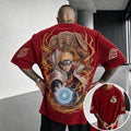 Unisex Oversized Anime-Print Vertical-Stripe Short-Sleeve T-Shirt