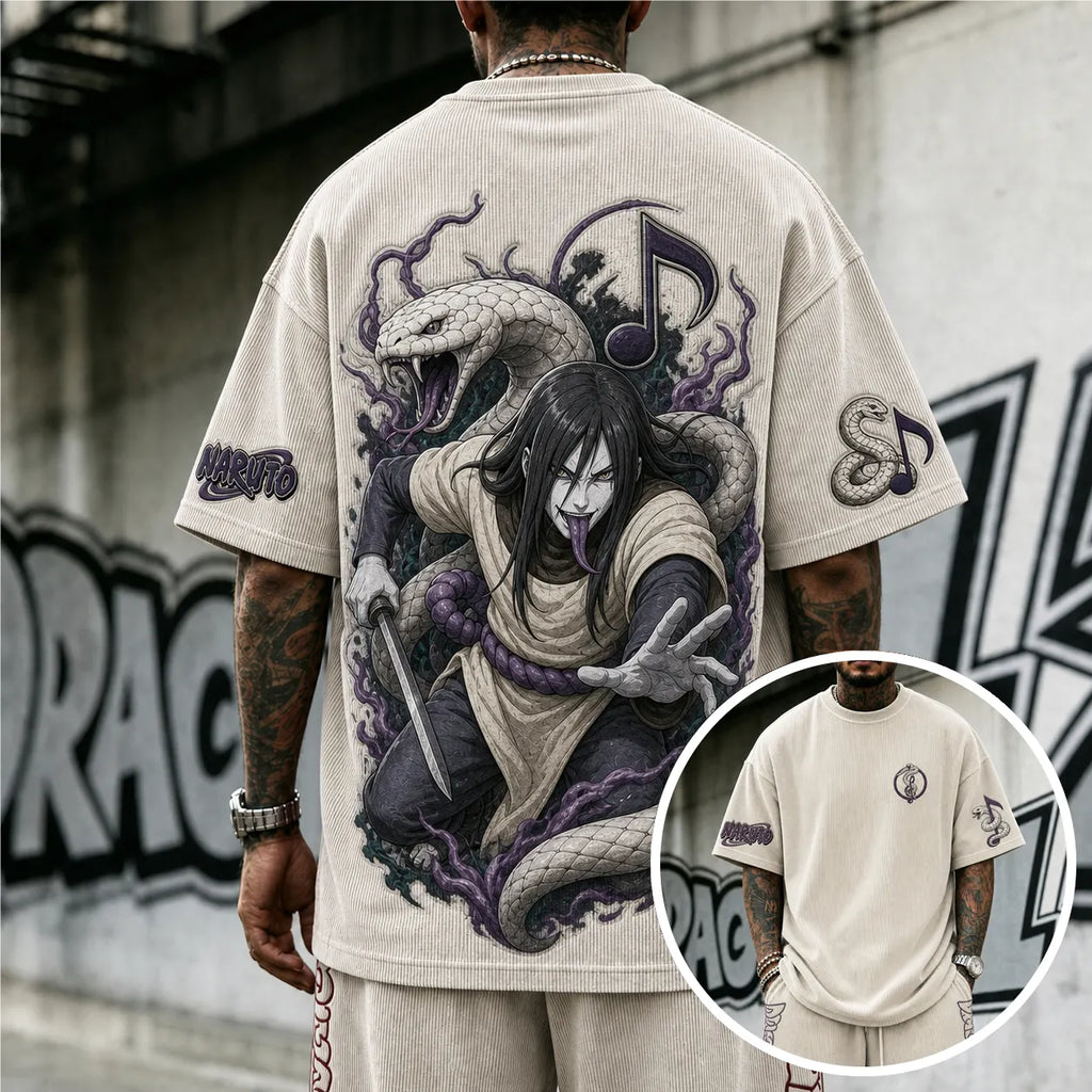 Unisex Anime-Style Retro Corduroy Oversized T-Shirt