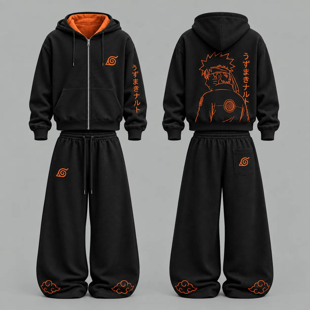 Naruto - Unisex Zip Hoodie & Wide Leg Sweatpants 2-Piece Set | Anime Graphic