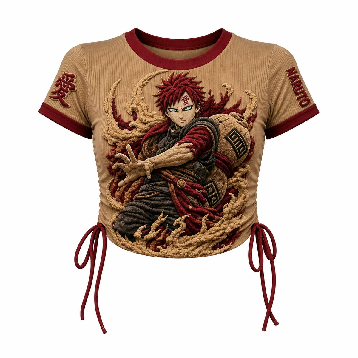 Women's Slim-Fit Short-Sleeve T-Shirt With Anime Print And Side Drawstrings