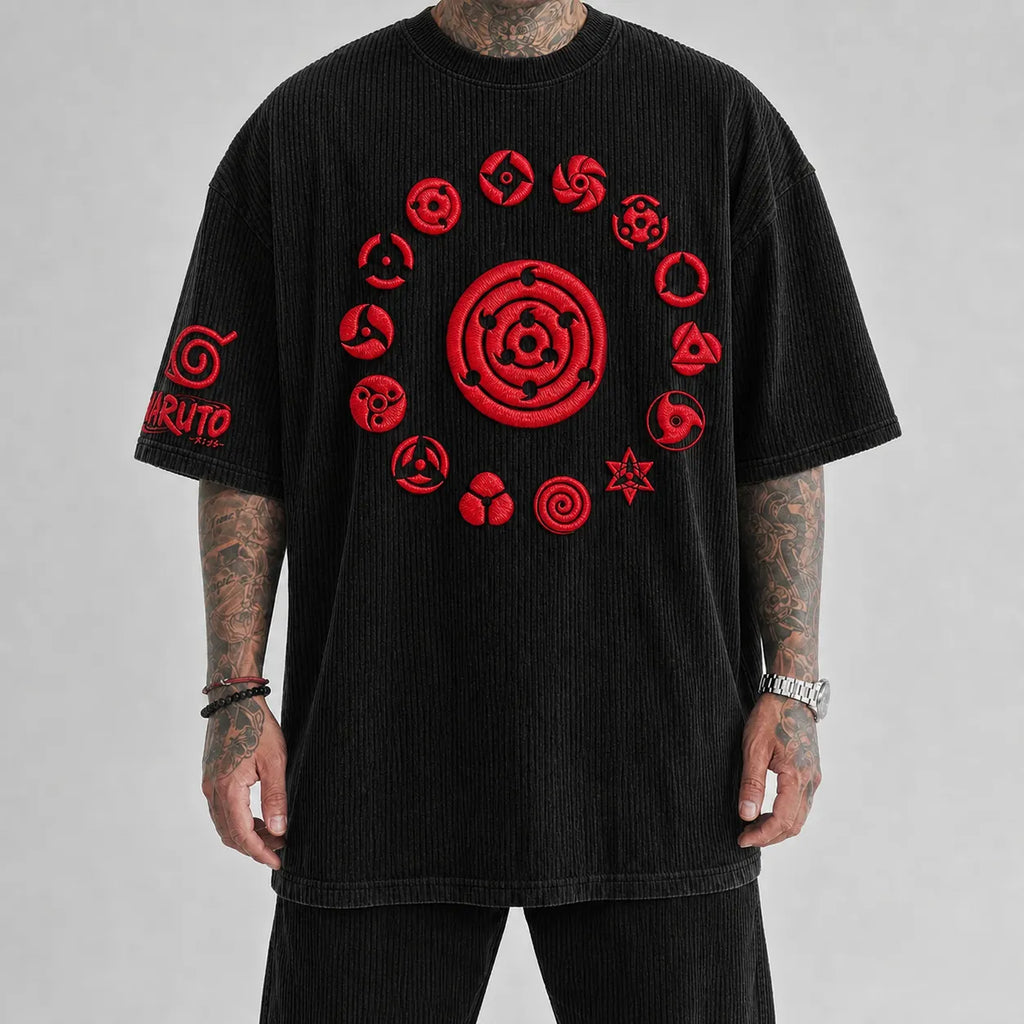 Unisex Anime-Style Retro Corduroy Oversized T-Shirt