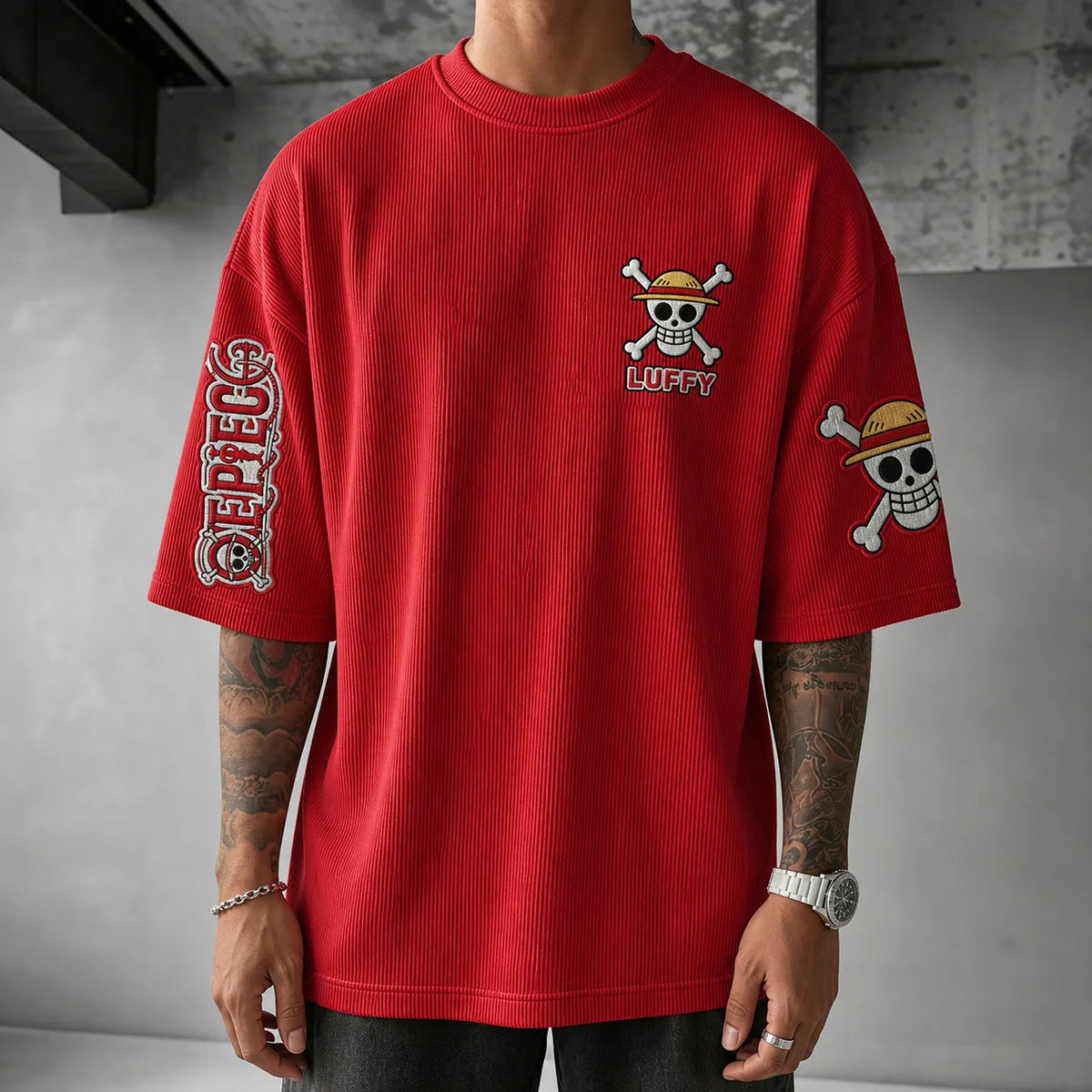 Unisex Short-Sleeve Corduroy T-Shirt With Anime Print