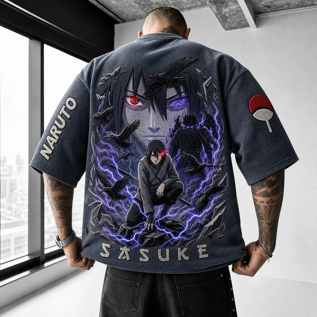 Unisex Anime-Style Retro Corduroy Oversized T-Shirt