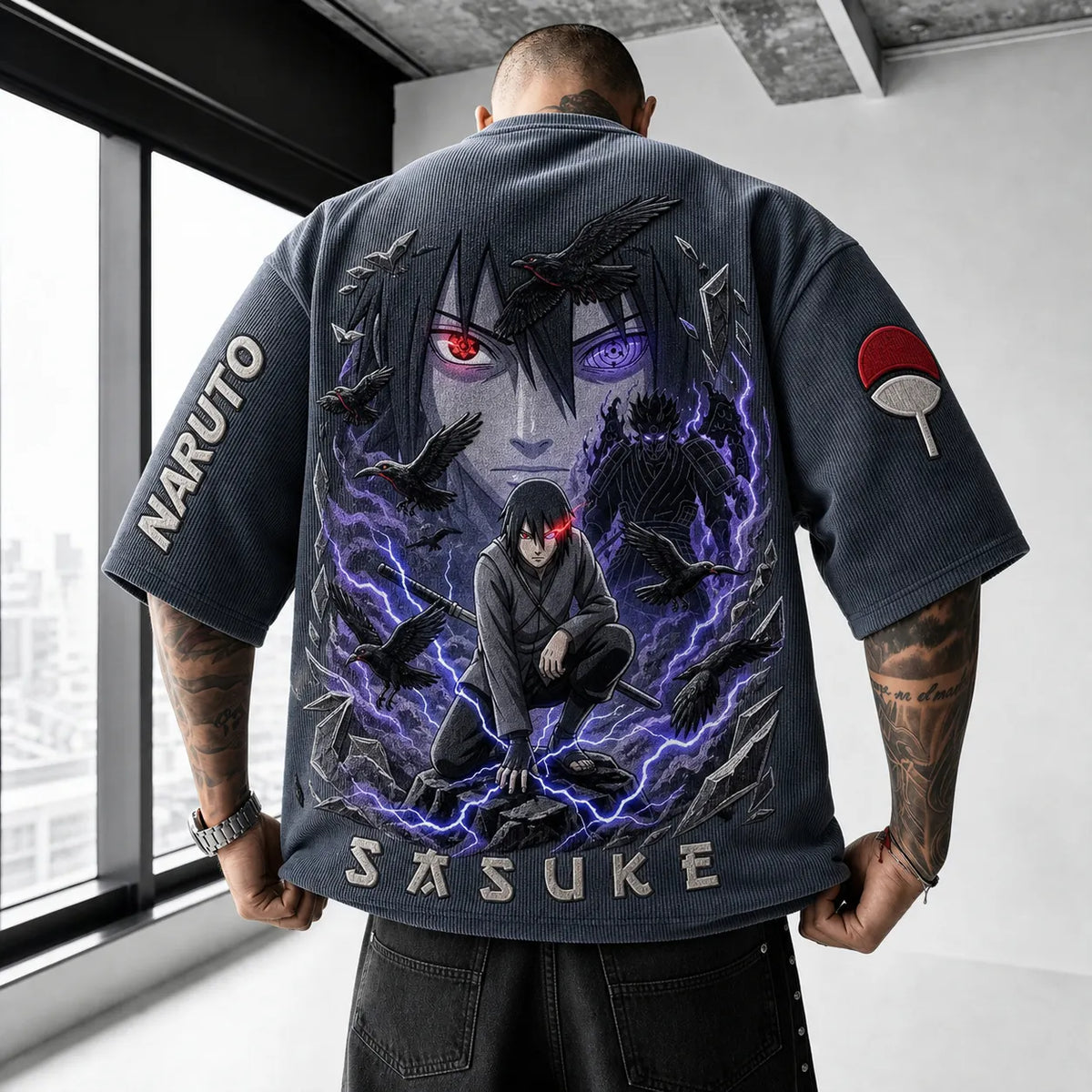 Unisex Anime-Style Retro Corduroy Oversized T-Shirt
